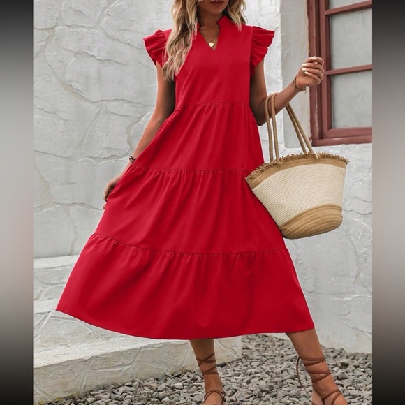 Boho notched neck ruffle trim smock dress - Picture 4 of 5